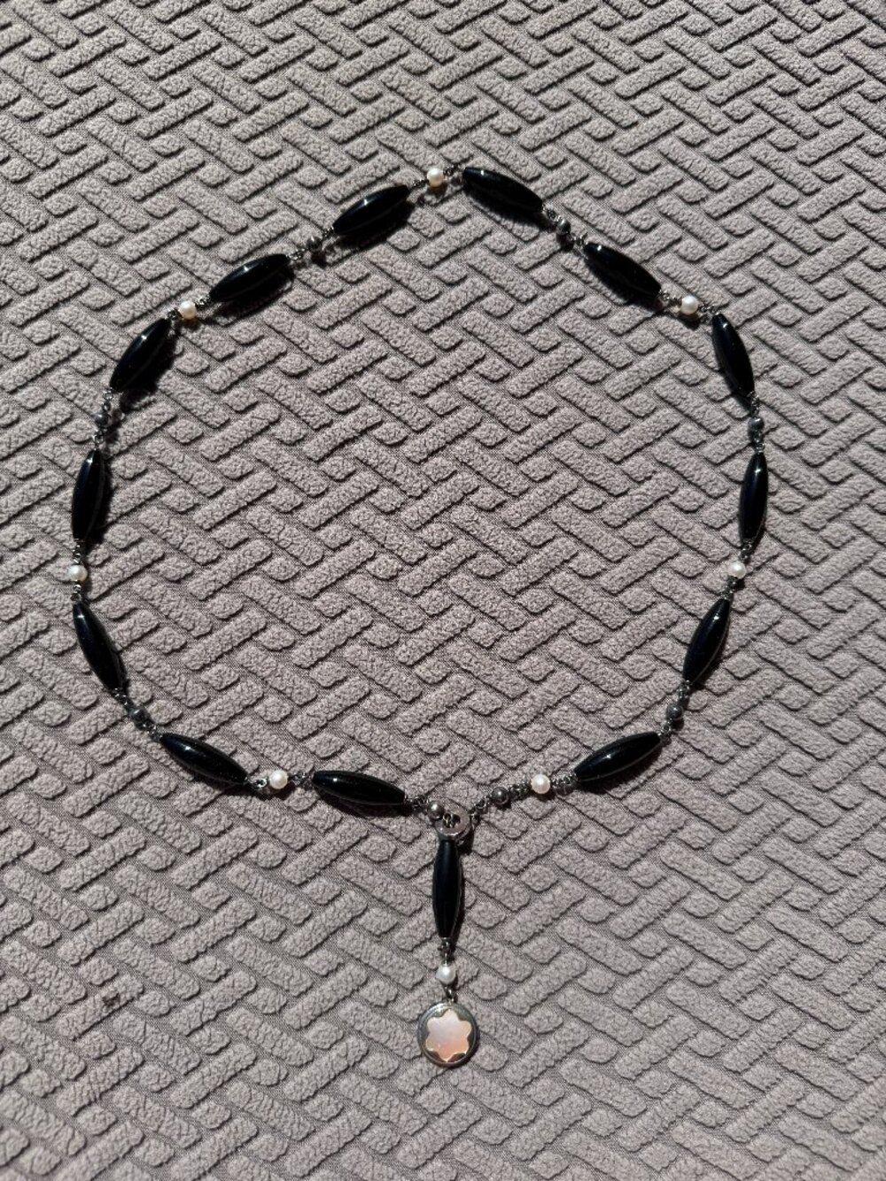 Montblanc Star Collection Sterling Silver 925 Black Onyx & Pearl Drop Necklace